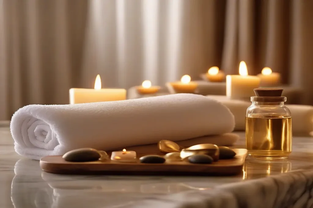 Ambiance relaxante d'un spa à Agadir avec table de massage et huile d'argan