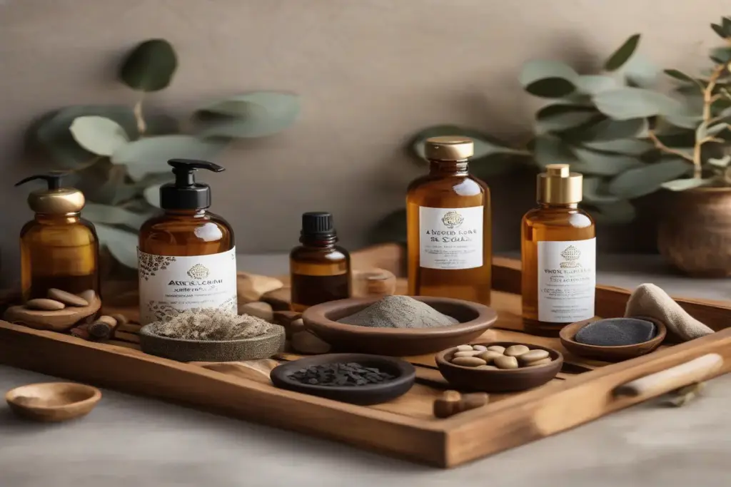 Produits de soin naturels au Itrane Spa Agadir - huile d'argan, savon noir, ghassoul et huiles essentielles