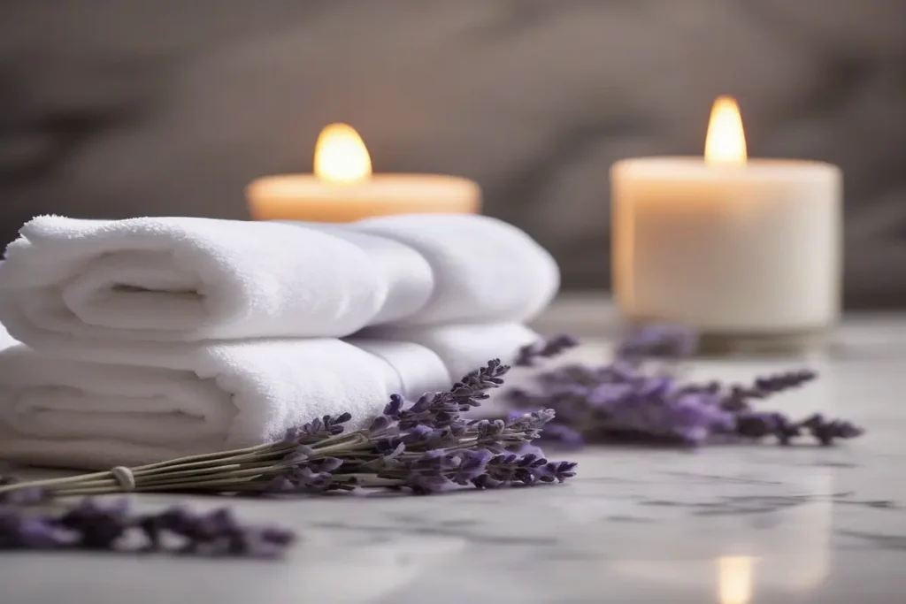 Forfait spa marocain, carte de services élégante, lumière chaude, ambiance professionnelle, pas de personnes, photographie haute définition