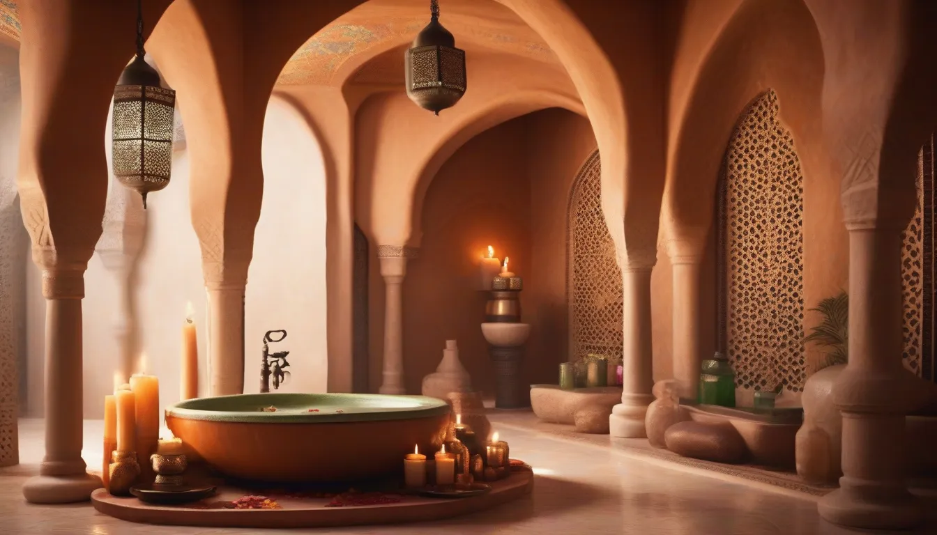 Intérieur spa Argan Palace Agadir : arches mauresques, huile d'argan et bougies