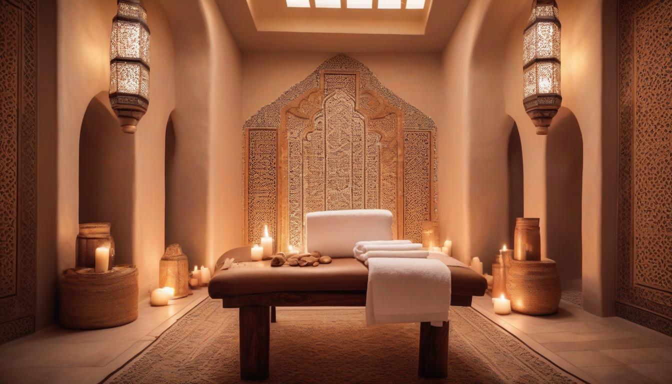 Cabine de massage pour homme à Agadir : table de massage, huile d'argan et lumière douce