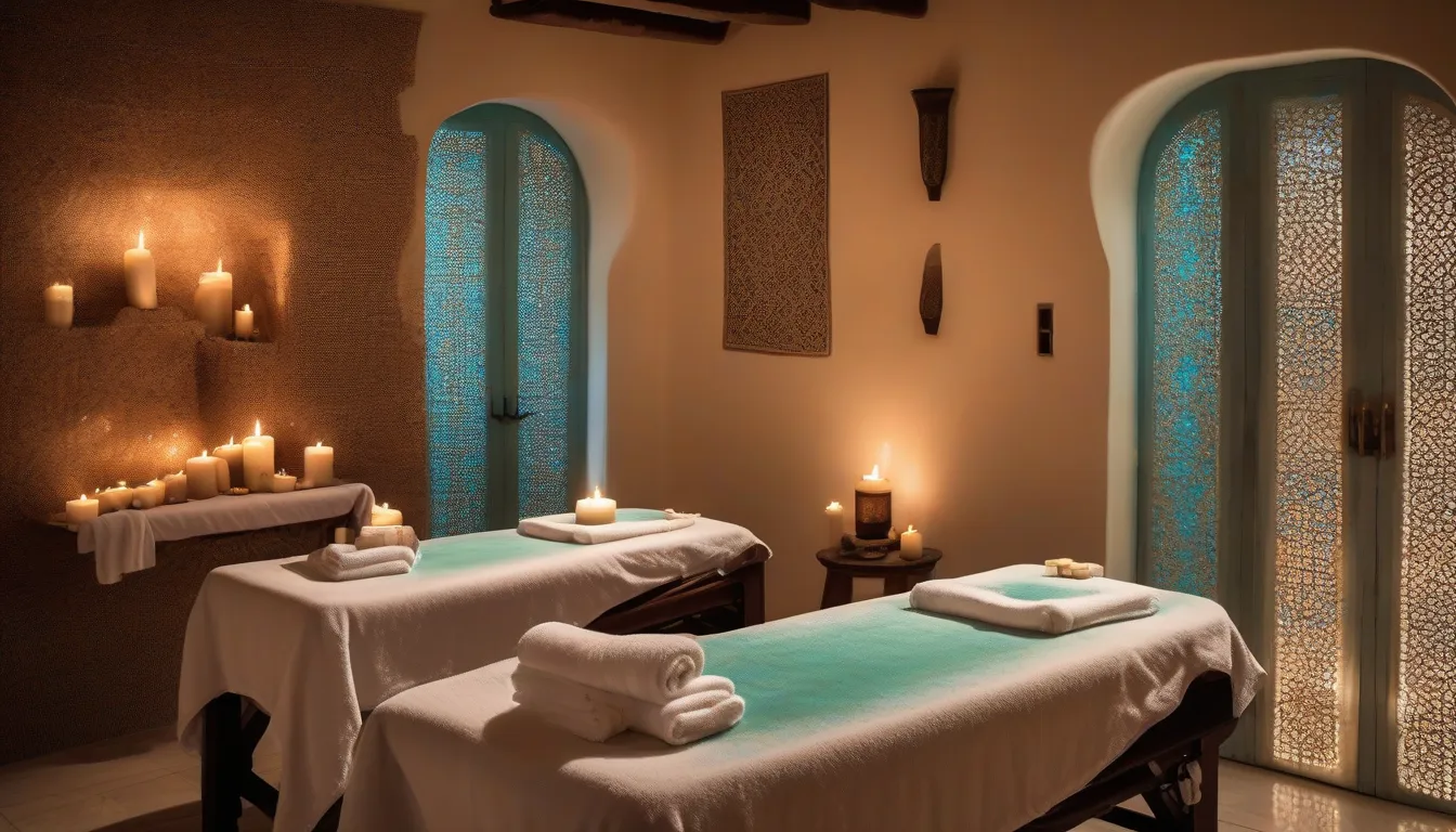 Massage relaxant à Agadir : cabine spa avec table de massage, huile d'argan et bougies