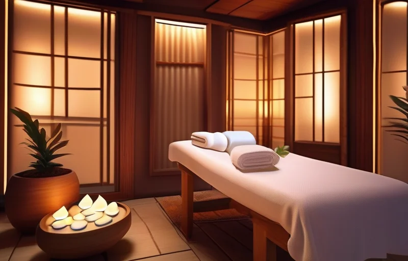 Cabine de soin spa à Agadir, table de massage et huile d'argan — image IA générée pour l'article